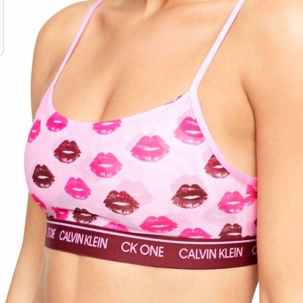 Calvin Klein Lip Print Unlined Mesh Bralette - Picture 3 of 3